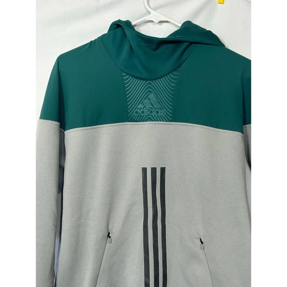 Adidas Mens ID Amp Funnel Hoodie S Green Gray Colorblock Sweatshirt Long Sleeve - Picture 4 of 12